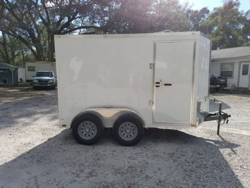 6x10 TA Trailer - White, Double Barn Doors, Side Door, Extra Height, Bar Lock