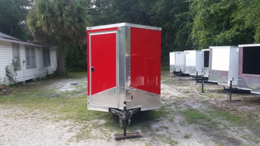 6x12 SA Trailer - Red, Ramp, Extra Height, Door in V-Nose