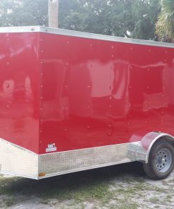 6x12 SA Trailer - Red, Ramp, Extra Height, Door in V-Nose