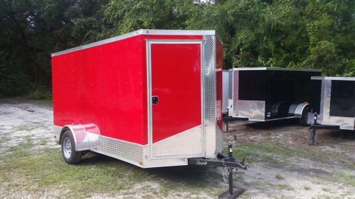 6x12 SA Trailer - Red, Ramp, Extra Height, Door in V-Nose