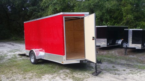 6x12 SA Trailer - Red, Ramp, Extra Height, Door in V-Nose