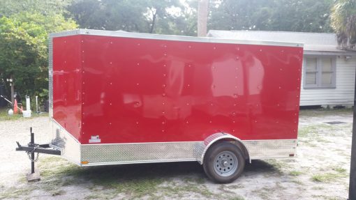 6x12 SA Trailer - Red, Ramp, Extra Height, Door in V-Nose