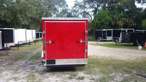 6x12 SA Trailer - Red, Ramp, Extra Height, Door in V-Nose