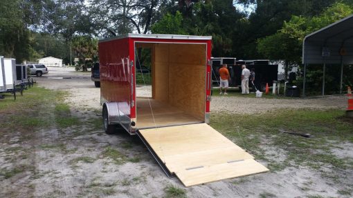 6x12 SA Trailer - Red, Ramp, Extra Height, Door in V-Nose