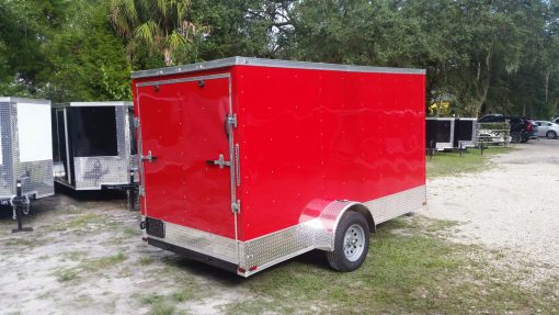 6x12 SA Trailer - Red, Ramp, Extra Height, Door in V-Nose