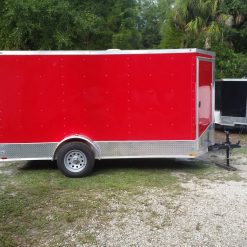 6x12 SA Trailer - Red, Ramp, Extra Height, Door in V-Nose