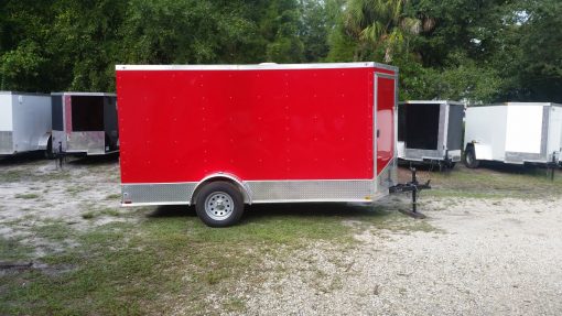 6x12 SA Trailer - Red, Ramp, Extra Height, Door in V-Nose