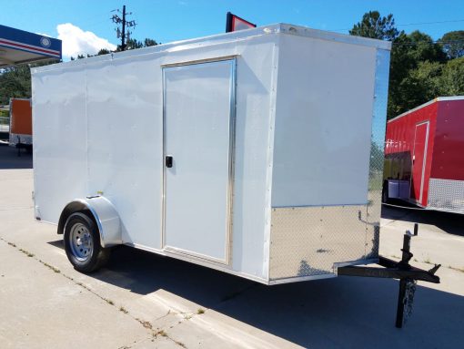 6x12 SA Trailer - White, Double Doors, Side Door, Extra Height, Side Vents