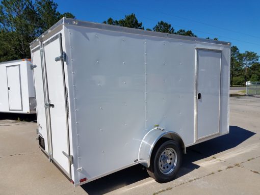 6x12 SA Trailer - White, Double Doors, Side Door, Extra Height, Side Vents