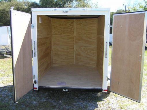 6x8 SA Trailer - White, Double Barn Doors, Extra Height