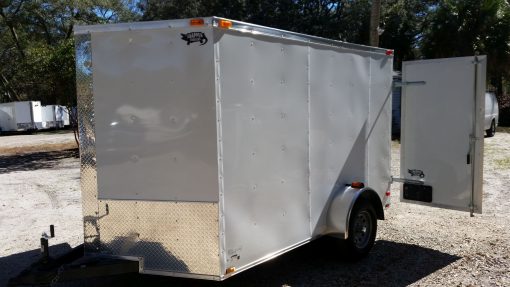 7x10 SA Trailer - White, Barn Doors, Side Door, Extra Height, Electric Brakes