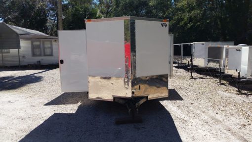 7x10 SA Trailer - White, Barn Doors, Side Door, Extra Height, Electric Brakes