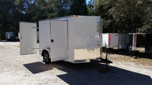 7x10 SA Trailer - White, Barn Doors, Side Door, Extra Height, Electric Brakes