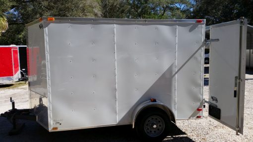 7x10 SA Trailer - White, Barn Doors, Side Door, Extra Height, Electric Brakes