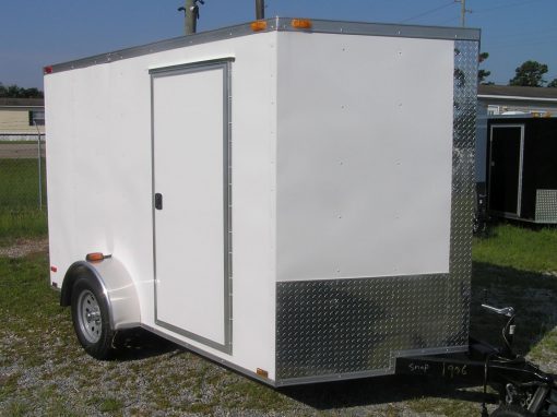 7x10 SA Trailer - White, Ramp, Side Door, Extra Height, Electric Brakes