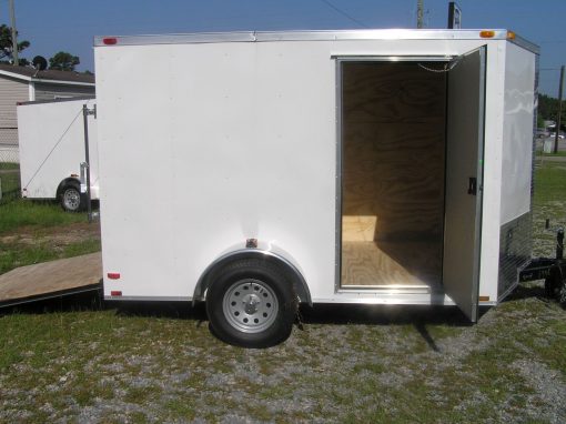 7x10 SA Trailer - White, Ramp, Side Door, Extra Height, Electric Brakes