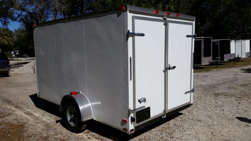 7x12 SA Trailer - White, Barn Doors, Side Door, Brakes, Extra Height