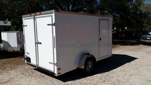 7x12 SA Trailer - White, Barn Doors, Side Door, Brakes, Extra Height