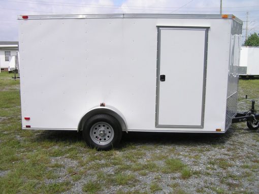 7x12 SA Trailer - White, Ramp, Side Door, Brakes, Extra Height