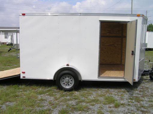 7x12 SA Trailer - White, Ramp, Side Door, Brakes, Extra Height