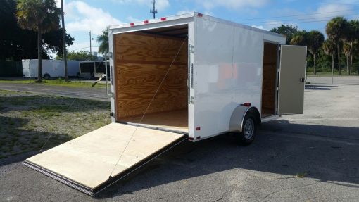 7x12 SA Trailer - White, Ramp, Side Door, Brakes, Extra Height