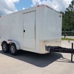 7x12 TA Trailer - White, Flat Ront, Ramp, Side Door, 5200 lbs Axles, Extra Height