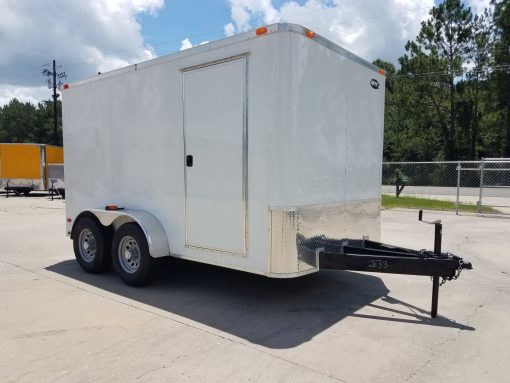 7x12 TA Trailer - White, Flat Ront, Ramp, Side Door, 5200 lbs Axles, Extra Height