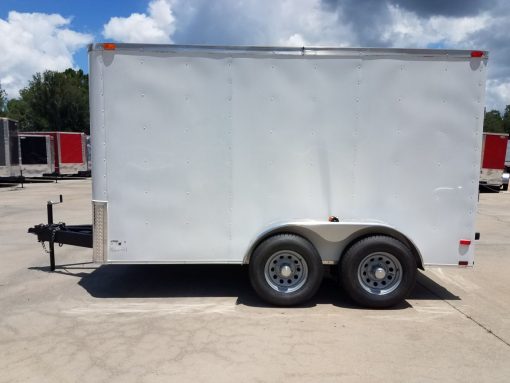 7x12 TA Trailer - White, Flat Ront, Ramp, Side Door, 5200 lbs Axles, Extra Height