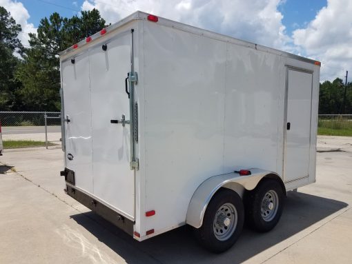 7x12 TA Trailer - White, Flat Ront, Ramp, Side Door, 5200 lbs Axles, Extra Height