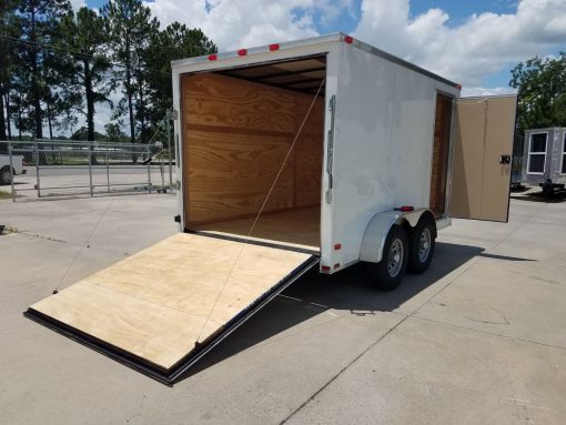 7x12 TA Trailer - White, Flat Ront, Ramp, Side Door, 5200 lbs Axles, Extra Height