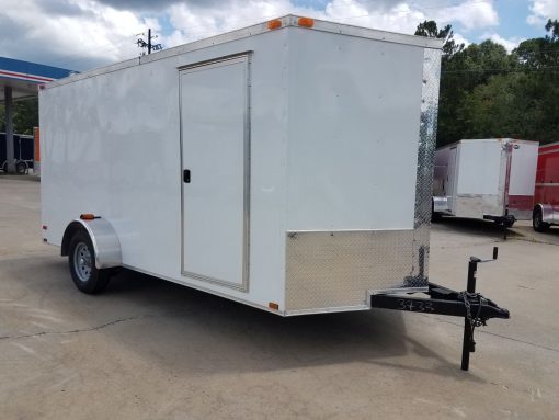 7x14 SA Trailer - White, Ramp, Side Door, Brakes, Extra Height