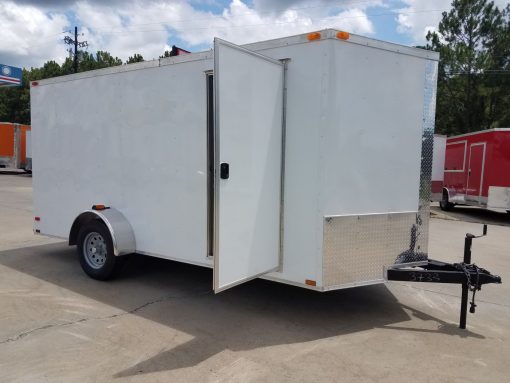 7x14 SA Trailer - White, Ramp, Side Door, Brakes, Extra Height