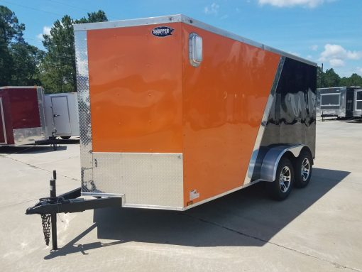 7x14 TA Trailer - Orange and Black, Ramp, Side Door, Extra Height, Side Vents and Mag Wheels