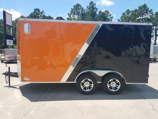 7x14 TA Trailer - Orange and Black, Ramp, Side Door, Extra Height, Side Vents and Mag Wheels