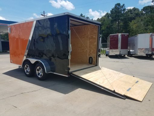 7x14 TA Trailer - Orange and Black, Ramp, Side Door, Extra Height, Side Vents and Mag Wheels