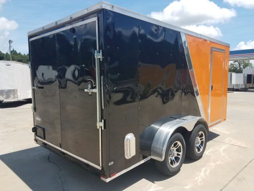 7x14 TA Trailer - Orange and Black, Ramp, Side Door, Extra Height, Side Vents and Mag Wheels