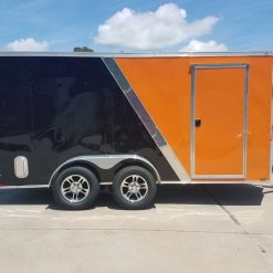 7x14 TA Trailer - Orange and Black, Ramp, Side Door, Extra Height, Side Vents and Mag Wheels