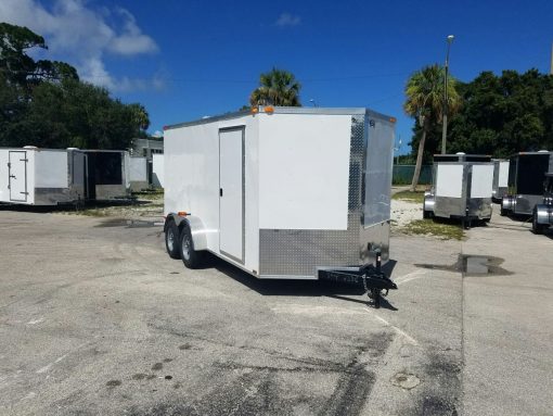 7x14 TA Trailer - White, Barn Doors, Side Door, Extra Height