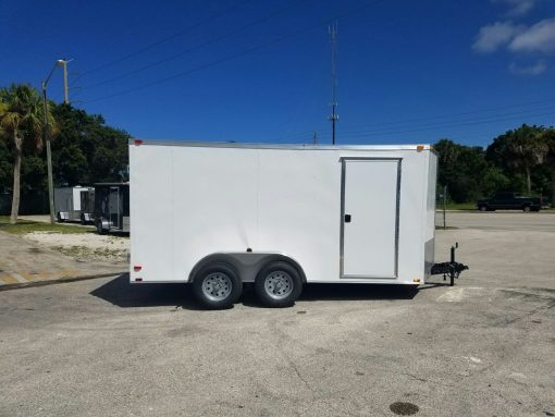 7x14 TA Trailer - White, Barn Doors, Side Door, Extra Height