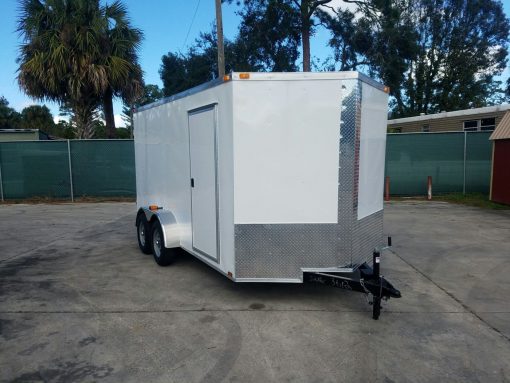 7x14 TA Trailer - White, Barn Doors, Side Door, Extra Height