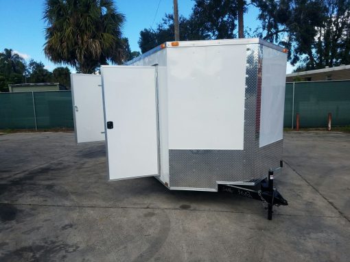 7x14 TA Trailer - White, Barn Doors, Side Door, Extra Height