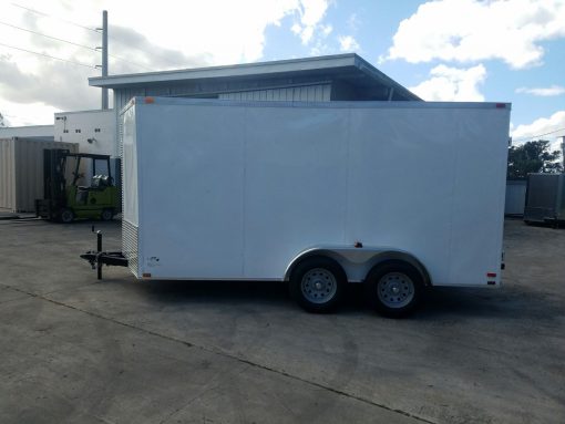 7x14 TA Trailer - White, Barn Doors, Side Door, Extra Height