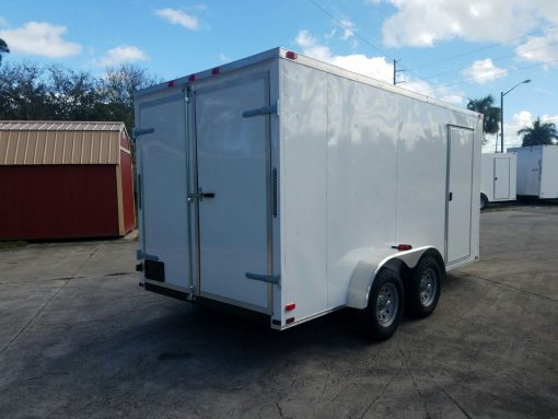 7x14 TA Trailer - White, Barn Doors, Side Door, Extra Height