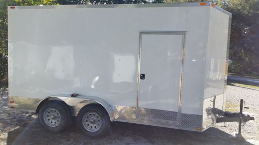 7x14 TA Trailer - White, Ramp, Side Door, Extra Height, ATP Wrap