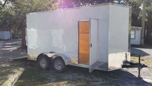 7x14 TA Trailer - White, Ramp, Side Door, Extra Height, ATP Wrap