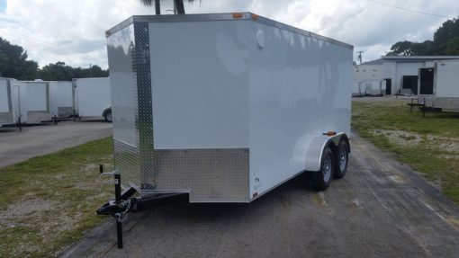 7x14 TA Trailer - White, Ramp, Side Door, Extra Height, Side Vents