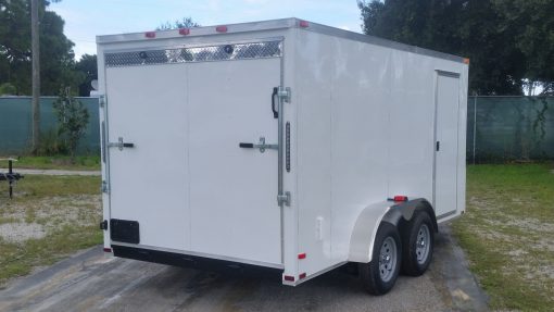 7x14 TA Trailer - White, Ramp, Side Door, Extra Height, Side Vents