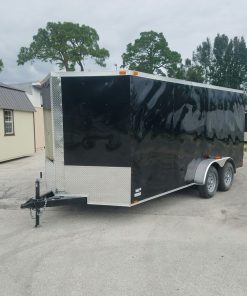 7x16 TA Trailer - Black, Barn Doors, Side Door, Extra Height