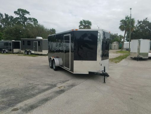 7x16 TA Trailer - Black, Barn Doors, Side Door, Extra Height