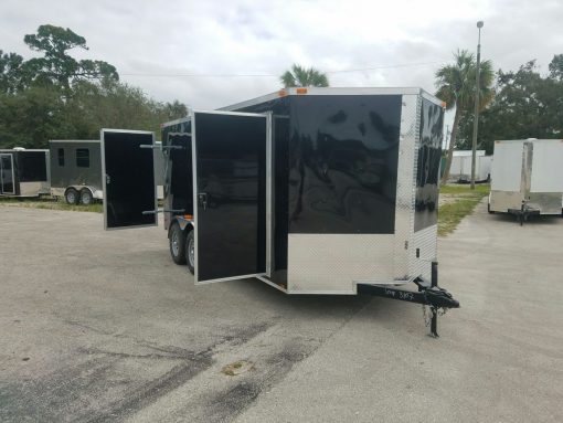 7x16 TA Trailer - Black, Barn Doors, Side Door, Extra Height